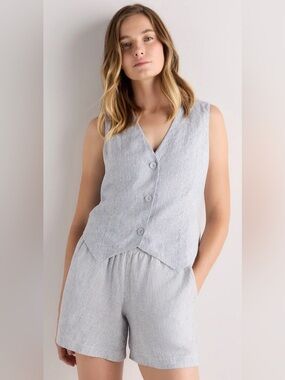 Quince Vest with Navy Pinstripe Sz XS NWT 100% Linen